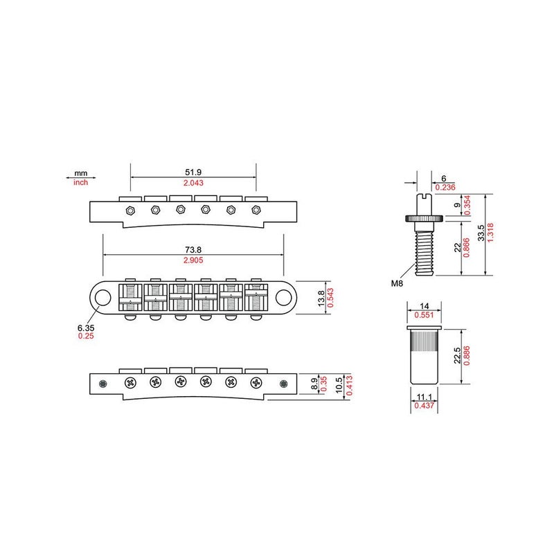 TonePros Metric Locking Tune-O-Matic Bridge (large posts) Chrome - Image 2